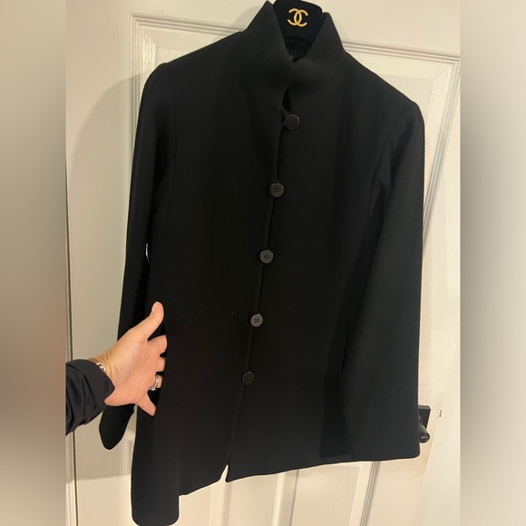 Nina McLemore Jacket Black WOOL CREPE KYOTO jacket size 4 point collar pockets - Picture 10 of 11